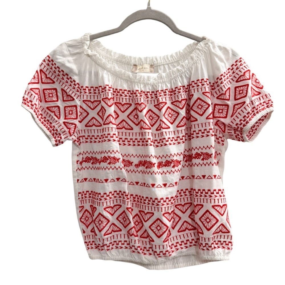 ALTAR'D STATE Aztec Southwestern Print Casual Short Sleeve Top White Red Medium